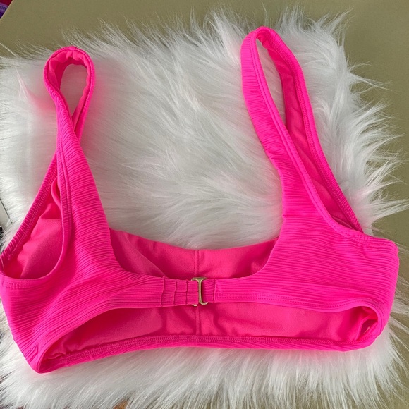 Salt + Cove Neon Pink ribbed bralette swim bikini top size medium - Picture 2 of 7